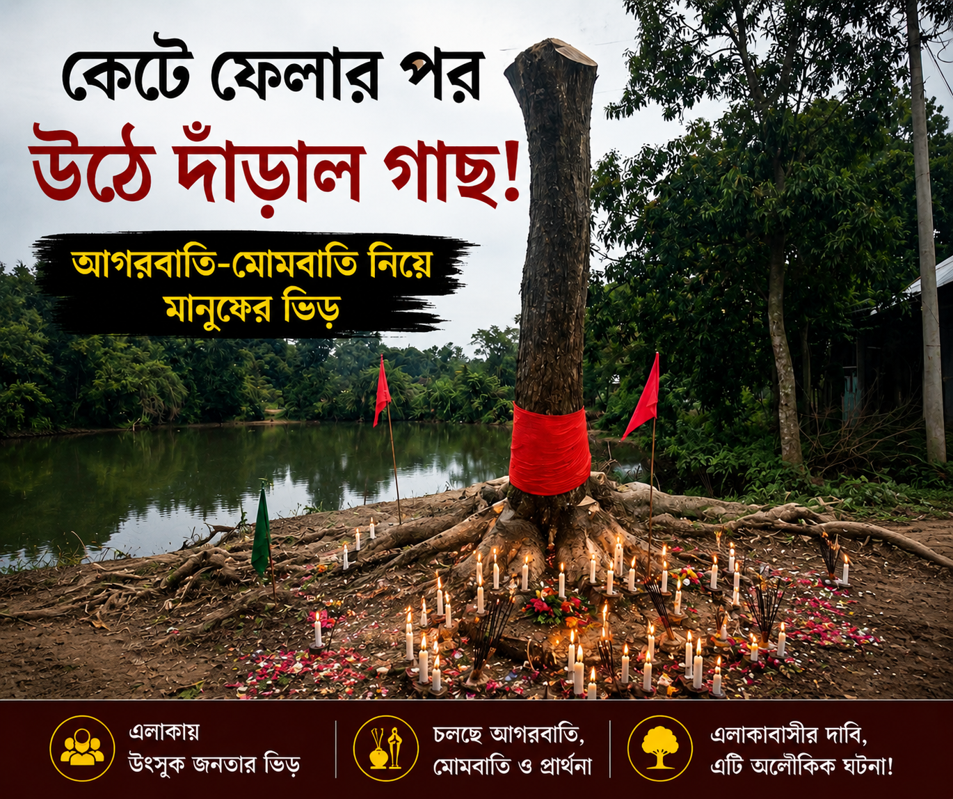 কেটে ফেলার দেড় মাস পর ‘উঠে দাঁড়াল গাছ’, আগরবাতি-মোমবাতি নিয়ে মানুষের ভিড়